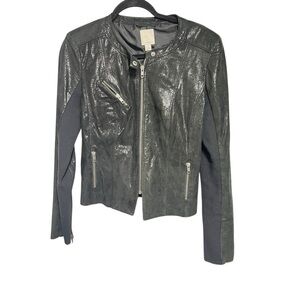 🖤 Halogen Metallic Leather Moto Jacket Size M Zip Cuffs Ribbed Sleeves Nordstrom
